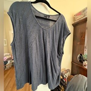 Bobeau Textured Blue Sleeveless Blouse